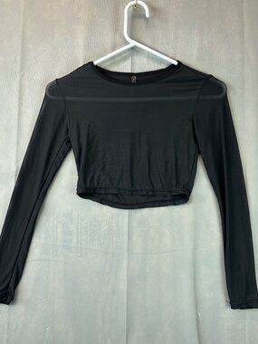 BodyRage Mesh Black Long Sleeve Crop Top Women's Size Small Petite